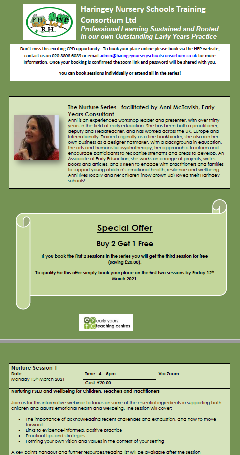 PemburyHouse's tweet photo. We are delighted to offer 'Nurturing PSED & Wellbeing for Children, Teachers and Practitioners' training - Monday 15th March 2021 (4 – 5pm) hosted by @McTavishAnni to Early Years Professionals. Please find attached a flyer for more information #earlyyears #eytraining #EYFS https://t.co/992O35cRFD