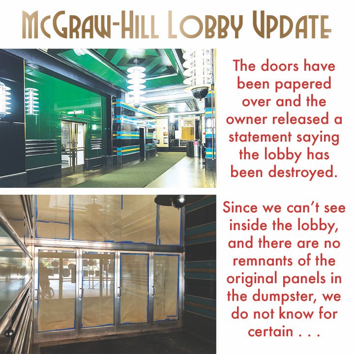 ‼️<a href="/bradhoylman/">Brad Hoylman-Sigal 🌈🥯</a> received word last night that the McGraw-Hill lobby was demolished under the cover of darkness. 😩

Since we can’t see inside the lobby, and there are no remnants of the original panels in the dumpster, we do not know for certain!