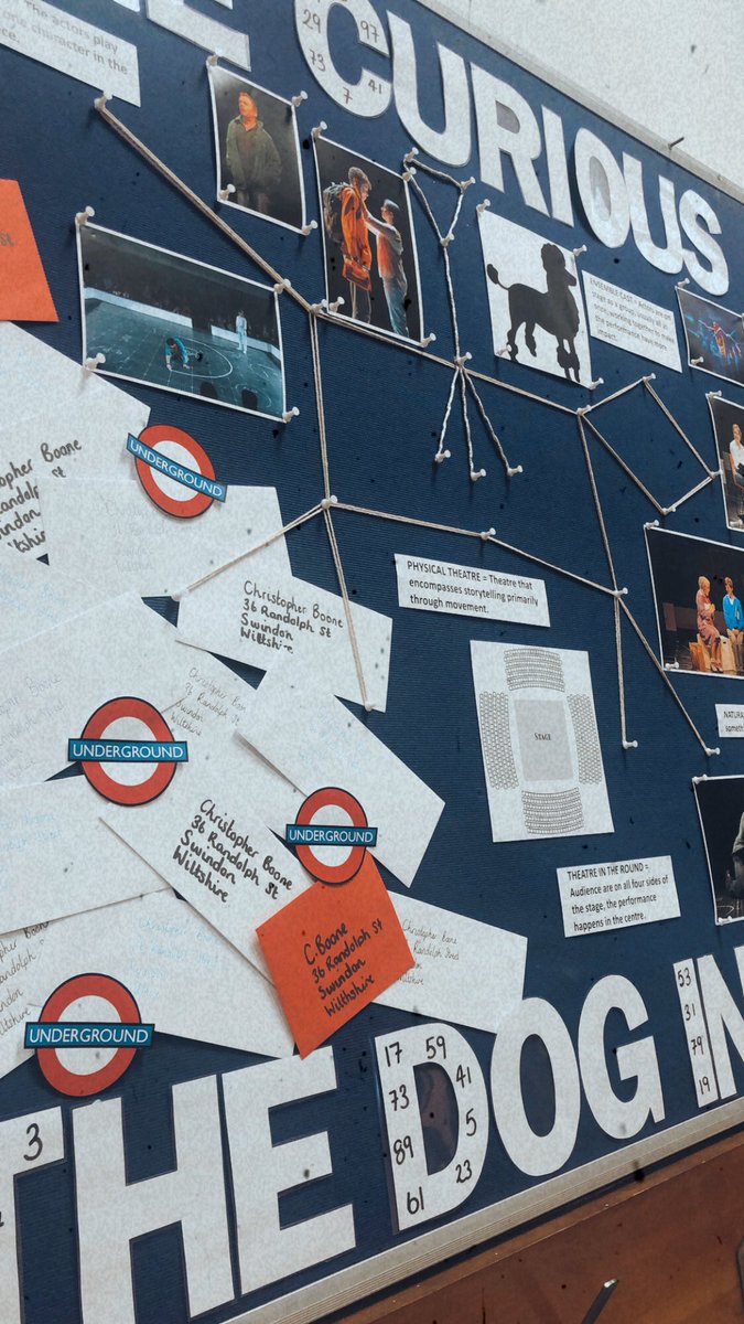 MissAllison19's tweet photo. Loved doing this display board for our lovely year 8 students who are starting The Curious Incident this week! @curiousonstage #thecuriousincidentofthedogintthenighttime #curiousonstage #y8drama https://t.co/rMHvHvGneo