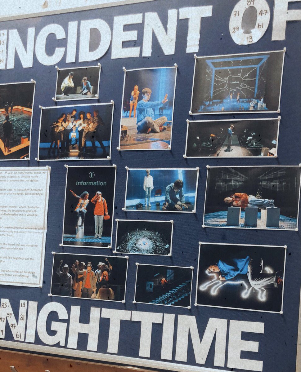 MissAllison19's tweet photo. Loved doing this display board for our lovely year 8 students who are starting The Curious Incident this week! @curiousonstage #thecuriousincidentofthedogintthenighttime #curiousonstage #y8drama https://t.co/rMHvHvGneo