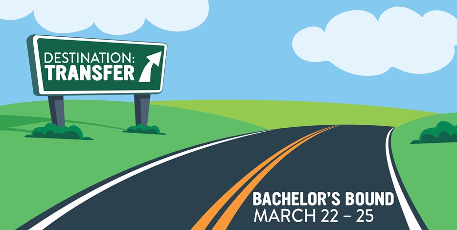 KCTCS's tweet image. Sign up for the Destination: Transfer, Bachelor’s Bound Virtual College Fair! Avoid speed bumps and detours by learning how to pay for a four-year degree and transfer your credits. Register now at kctcs.co/transfer-fair.