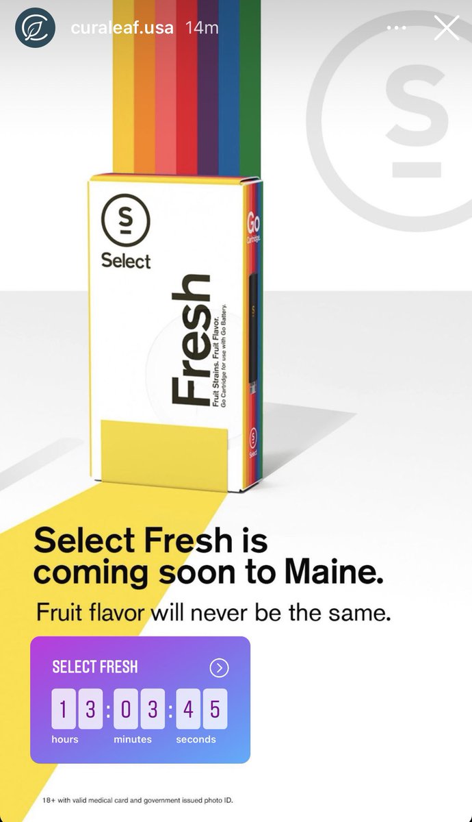 Select Fresh coming soon to #Maine.
$CURA $CURLF #PotStocks 🌿