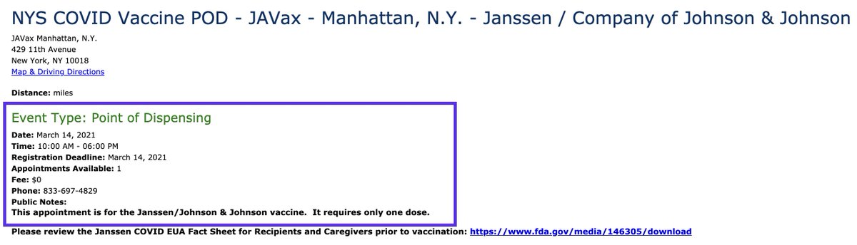 FYI it looks like Javits may start doing daytime J&amp;J vaccinations (there's no availability right now). Doesn't seem like overnight vaccinations are bookable anymore but would be good to have official confirmation

Thanks for those of you who reported