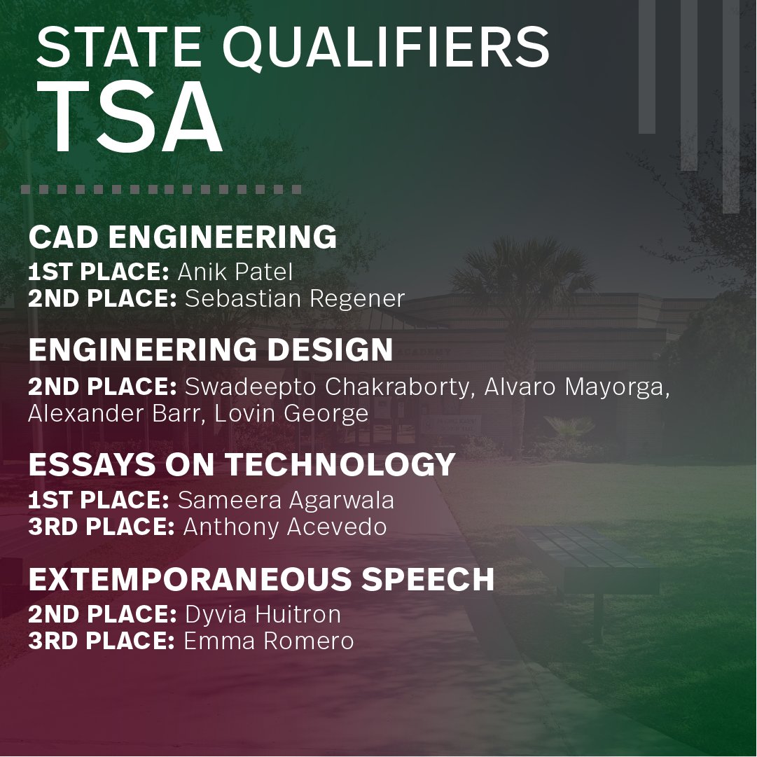 southtexasisdsa's tweet photo. Our #TSA students have been hard at work and we are so proud of their accomplishments! ๐Congratulations to all of the students who worked individually and in teams who qualified for the state competition!
*Full List on FB&Insta
@southtexasisd
#TechnologyStudentAssociation https://t.co/Ft87DiCwI5