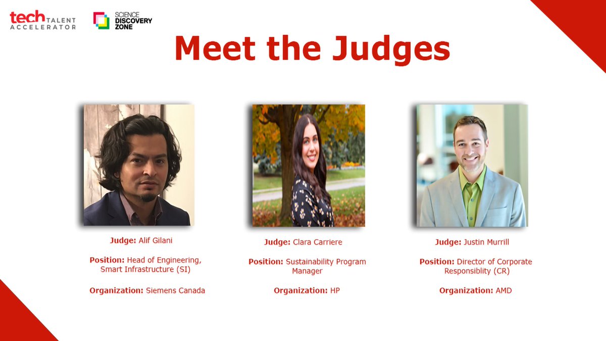 NewIndTalent's tweet photo. In our week of #shoutouts, here is one to our esteemed judges for the #HackTech hackathon. The #TechTalent Accelerator and @RyersonSDZ are pleased to announce and thank our judges!
Thank you to @GilaniAlif, Clara Carriere (from @HP) and @JustinMurrill! https://t.co/NjbYPpPETW
