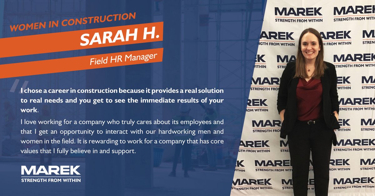 marekbros's tweet photo. The friendly face we've all come to know and count on is Sarah who is the Field HR Manager. Sarah cares about those she works with and it shows! Thank you Sarah for being a very valued member of the MAREK team! #WIC2021 #MAREKstrong #MAREKproud #WomenInConstruction https://t.co/ky0k6O1lU9
