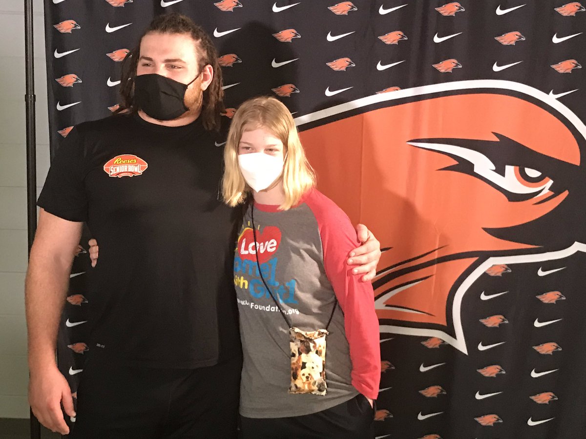 lanceallan's tweet photo. A heartwarming story on @tmj4 tonight at 6:20pm.  As he gets ready for the NFL draft, Quinn Meinerz @QMeinerz is giving back to @HUHS_Athletics and his friend Alaina Shelsta who has a rare disease, yet both look for the positive and how you can help @Hugs4Alaina https://t.co/lPR1O7DK1I