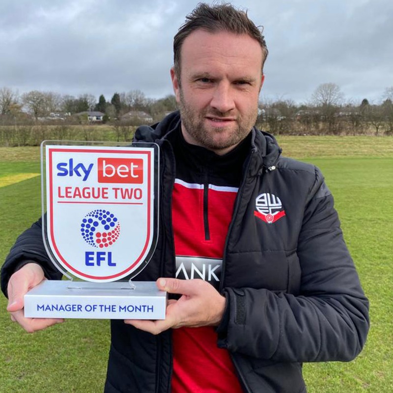 OfficialBWFC's tweet photo. 🏆 Ian Evatt and @Ralmeidas5 have respectively won the @SkyBetLeagueTwo Manager of the Month and Player of the Month awards for February.

👏🏼 Well deserved!

#BWFC 🐘🏰