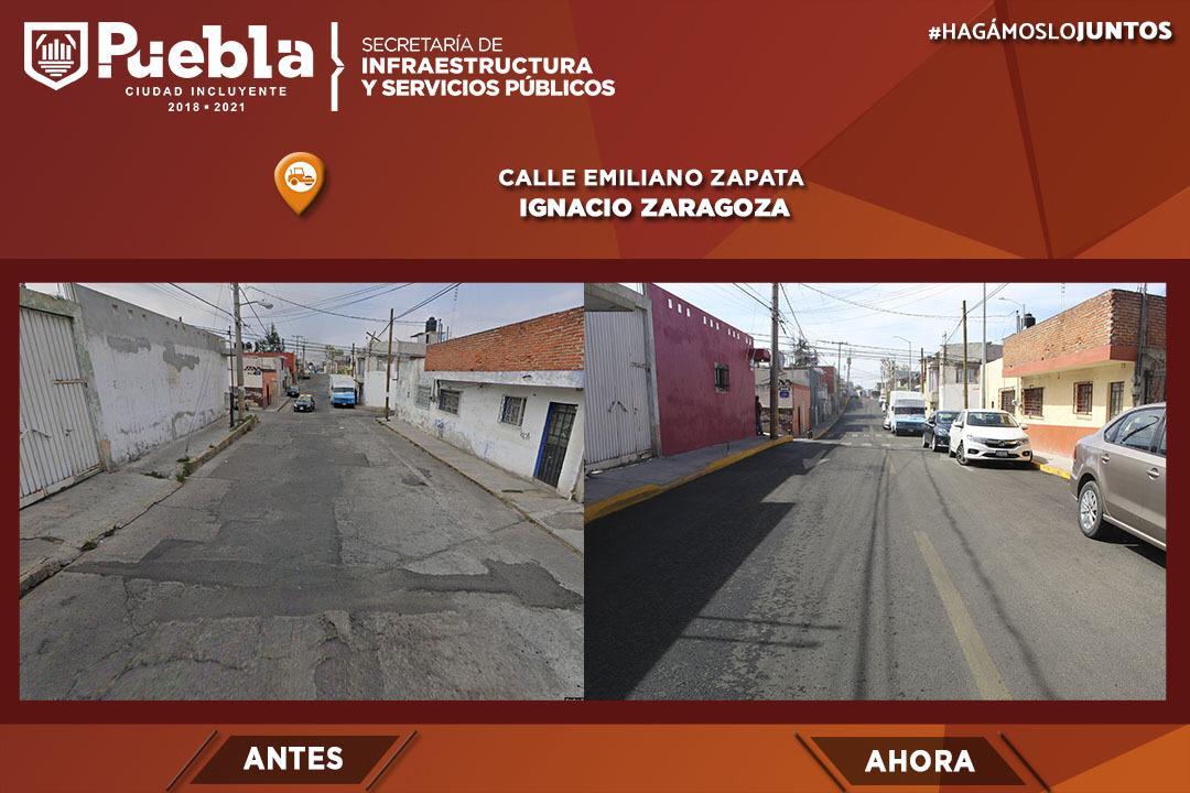 La rehabilitación de vialidades en <a href="/JuntasAuxPuebla/">Las 17 Juntas Auxiliares de Puebla</a> ayuda a construir mejores espacios en los que todas y todos puedan transitar de manera cómoda. En Ignacio Zaragoza se invirtió 2.9 MDP para rehabilitar la calle Emiliano Zapata que contempló 393.42 metros lineales de vialidad.