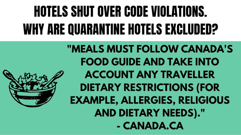 FacesofAdvocacy's tweet photo. Quarantine hotels aren’t meeting the requirements for hosting. Instead of paying $2k for delayed meals, how about allow people to quarantine at home? 
#NoQuarantineHotels https://t.co/X37WJHbswt
