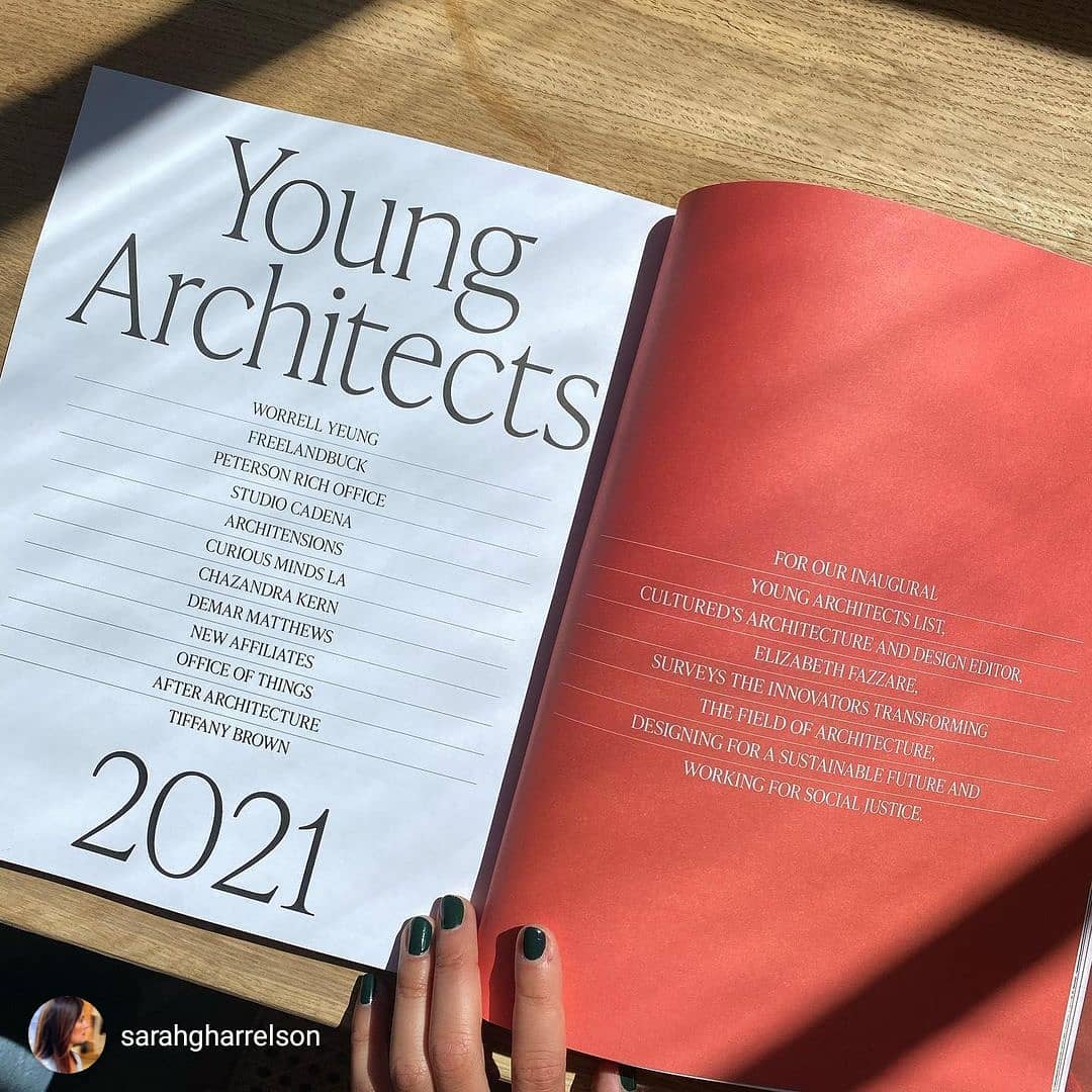 Honored to be included in @cultured_mag's inaugural list of 10 next-generation talent, architects, designers, firms, and social change makers! More at [culturedmag.com/.../young-arch…] #subscribetoday #youngarchitects #culturedmagazine Thx @efazzare! @NomaNational @AIANational