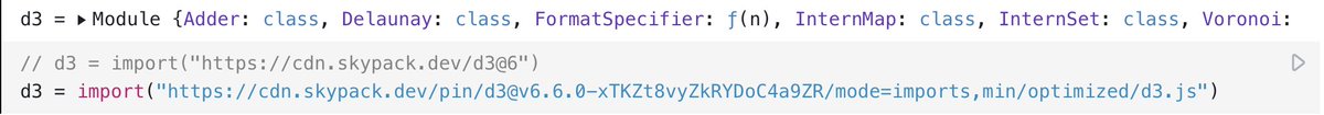 invisiblecomma's tweet image. Importing @skypackjs pinned URLs into @observablehq