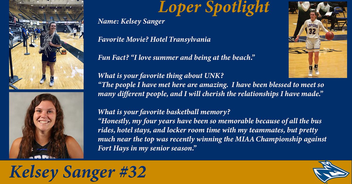 UNK_Athletics's tweet photo. Loper Nation meet Kelsey Sanger, who is this week's Loper Spotlight of the Week!! 🔥🚨🔥 Best of luck this weekend at the NCAA Central Regional Semifinals! @UNKWBB 

#LopesUp https://t.co/rFtU4cwvbq
