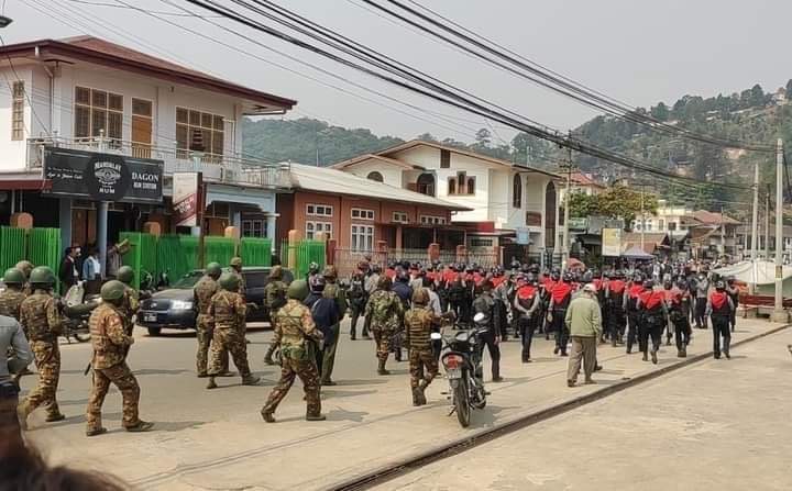 Terrorist group(SAC) arrested 3 monks &amp; 12 demonstrators today in MOGOK.
STOP ONSLAUGHT
#Mar11Coup 
#WhatsHappeningInMyanmar