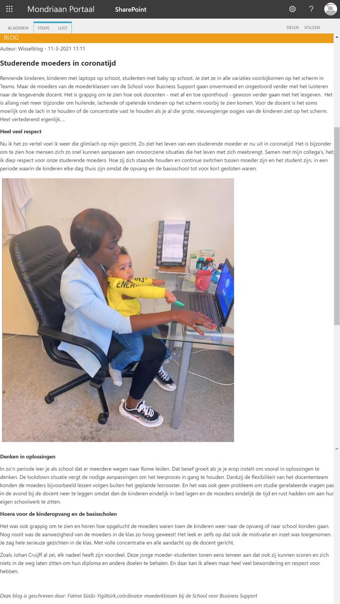 Studerende moeders in coronatijd bij de Mondriaan School voor Business Support 

Kinderen op schoot. Een lach en een traan. Maar zij zetten door. 

#MBO  #moederklas #powervrouwen <a href="/schoolvoorBU/">SchoolvoorBusinessSupport</a> <a href="/rocmondriaan/">ROC Mondriaan</a> <a href="/MBORaad/">MBO Raad</a>