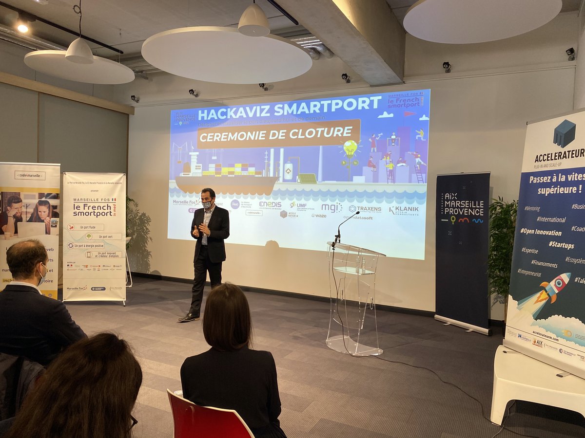 AMPMetropole's tweet image. ⚓ Cérémonie de clôture du Hackaviz Smart Port à @LaCoqueNumeriq ⤵

Un concours lancé avec @AccelerateurM et #Code4Marseille, pour inventer le port de demain💡#hackathon

➡ 5 défis
➡ 144 inscrits en ligne
➡🏆 17 500 € de prix récoltés auprès de 7 sponsors
@smartportinmed