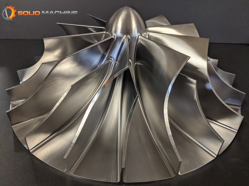MachineSolid's tweet photo. Sixteen inches of stainless steel 5-axis machined to perfection including 2-plane dynamic balance, overspeed testing, NDT, &amp; custom packaging. 
What can Solid Machine do for you?

#Impeller #Impellers #5axis #5axisCNC #5axisMachining #fiveaxis #milling @camplete https://t.co/5A5JnKI3s0