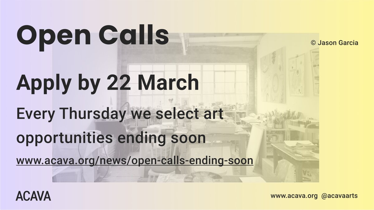 Artists/Makers: This week we're sharing open calls by @round__lemon @VIVID_ @shubbakfestival @DesignMuseum @The_Tetley @LIFTfestival and others 👉 acava.org/news/open-call… #ACAVAOpps #ArtOpps #OppsForArtists #OpenCall #Callout #ArtResidency #ArtExhibition #ArtFunding
