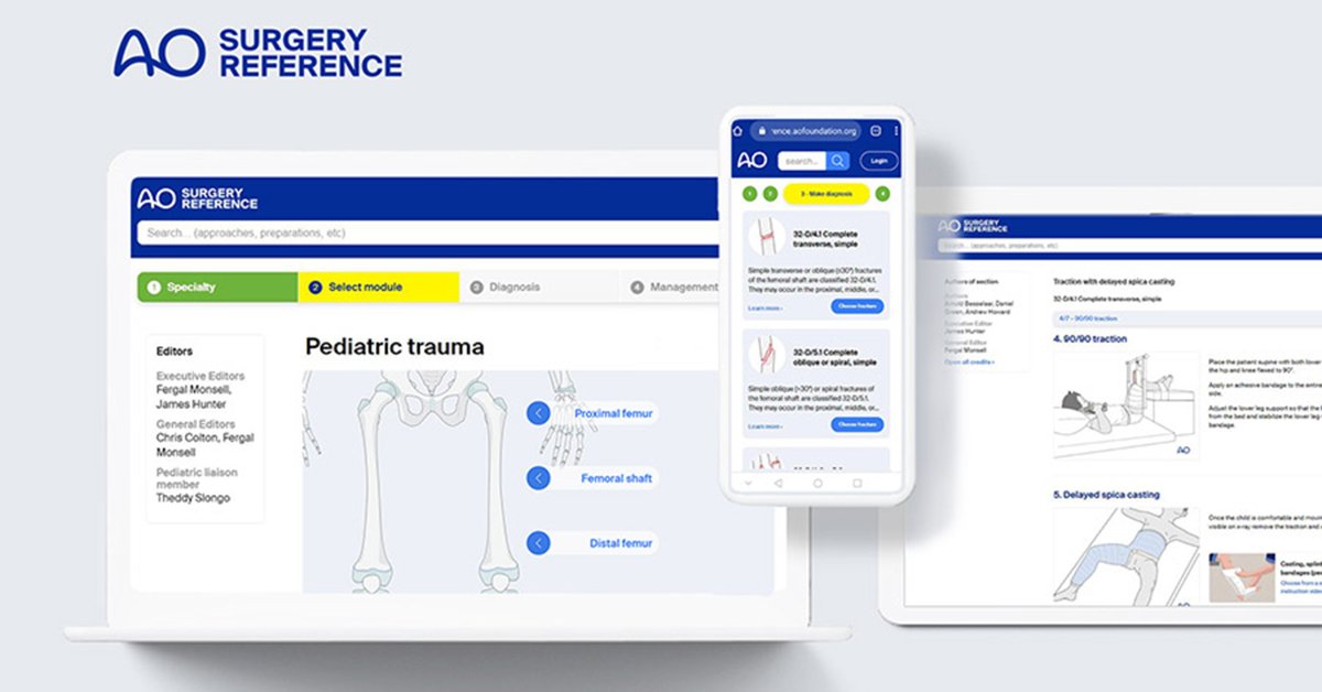 AOFoundation's tweet photo. Two new pediatric modules are online now!

AO Surgery Reference launches the femoral shaft module comprises treatments depending on fracture type and patient age and the distal femur module.

Learn more 👉 https://t.co/JSVy3B5hAD https://t.co/4ZVRpgc5CK