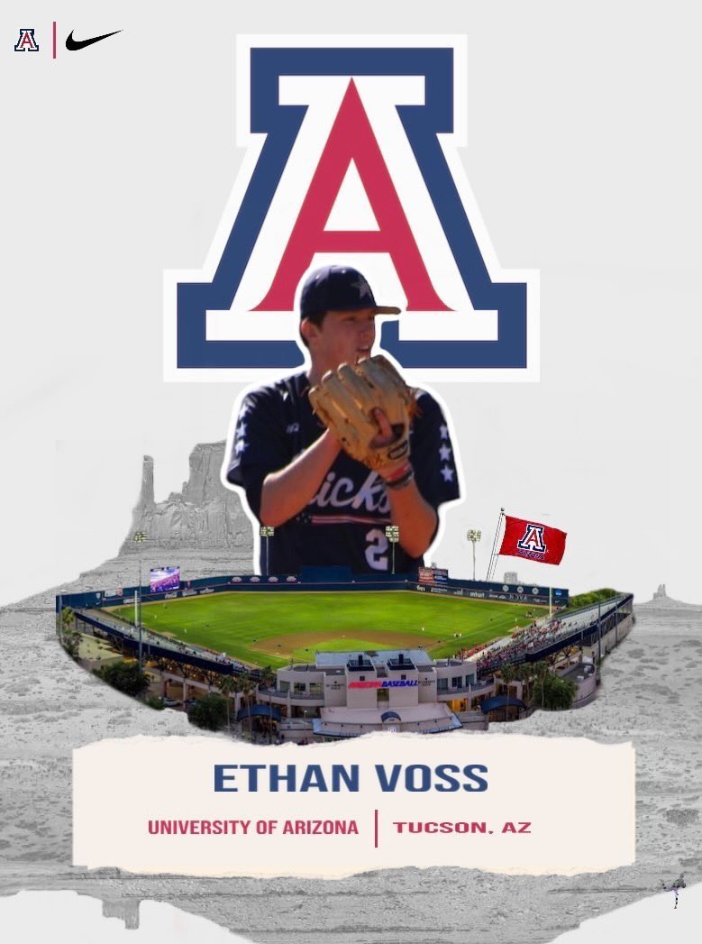 ethanvoss03's tweet photo. I’m extremely excited to announce that I will be continuing my baseball and academic careers at the University of Arizona! I want to thank my family, friends and coaches for helping get to this point and through this whole process! #BearDown 🐻⬇️  @NateYeskie @UACoachJ https://t.co/ggUwwUP5t1