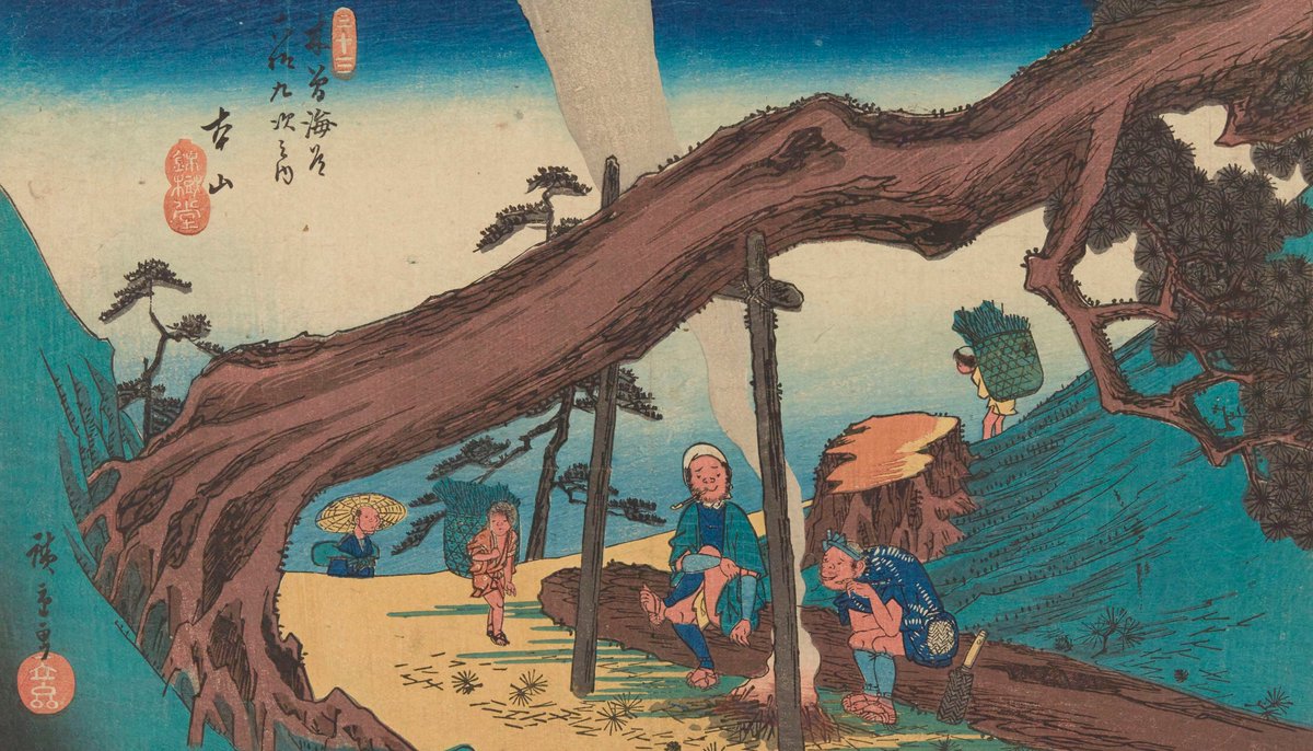 GallicaBnF's tweet photo. Empruntons aujourd'hui la route du Kiso kaidô, qui mène d'Edo à Kyôto en passant par l'intérieur des terres, avec cette série des "69 relais de la grande route de Kiso" réalisée par Utagawa Hiroshige et Keisai Eisen et publiée dans les années 1830 : https://t.co/ErlgZvCzoA https://t.co/hV6g3fb7XN