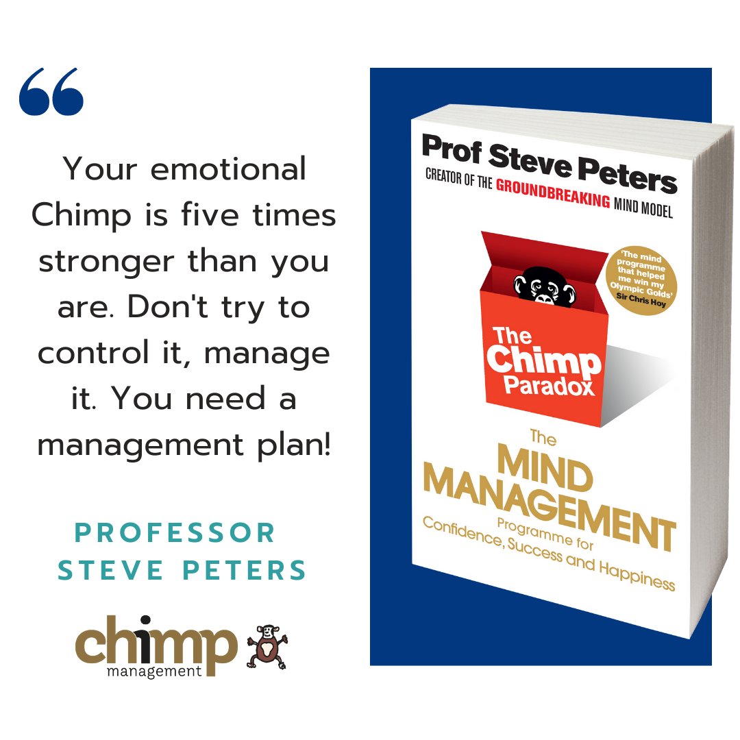 chimpmanagement's tweet image. "Your emotional Chimp is five times stronger than you are. Don't try and control it, manage it. You need a management plan!" written by Professor Steve Peters in #TheChimpParadox.
Did you notice any unwanted Chimp outbursts today?
#education #wellbeingmatters #mentalhealth
