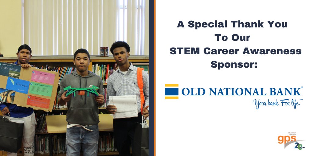 GPSEdPartners's tweet photo. Thank you to @Old_National for being a #STEM Career Awareness sponsor for our 20 Years of Transformations Virtual Fundraising Event. By sponsoring a STEM Career Awareness Experience, you are helping bring awareness of technical careers to our youth.
#20YearsofTransformations https://t.co/16RJwsKjOO