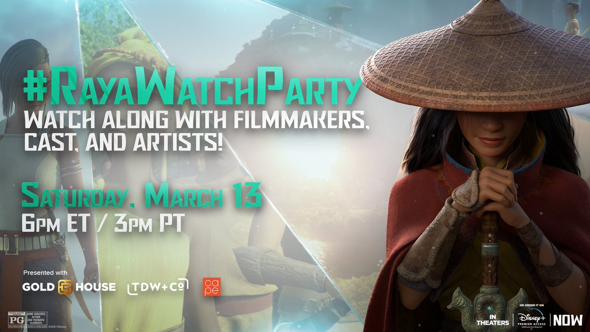 Get ready for the #RayaWatchParty on Saturday at 3PM PT/6PM ET, presented with @goldhouseco, <a href="/CAPEUSA/">CAPE—Coalition of Asian Pacifics in Entertainment</a>, <a href="/tdwandco/">TDW+Co</a>, <a href="/AAAJ_AAJC/">Advancing Justice - AAJC</a>, <a href="/APIA_Scholars/">APIA Scholars</a>, <a href="/AsianHallofFame/">Asian Hall of Fame</a> , <a href="/ChiAsianNetwork/">Chicago Asian Network</a>, <a href="/laosangeles/">Laos Angeles</a>, <a href="/LaotianAmerican/">Laotian American National Alliance</a>, <a href="/NCAPAtweets/">National Council of Asian Pacific Americans</a>, @unipronow, <a href="/VAALAcommunity/">VAALA</a> and <a href="/winglukemuseum/">Wing Luke Museum</a>!