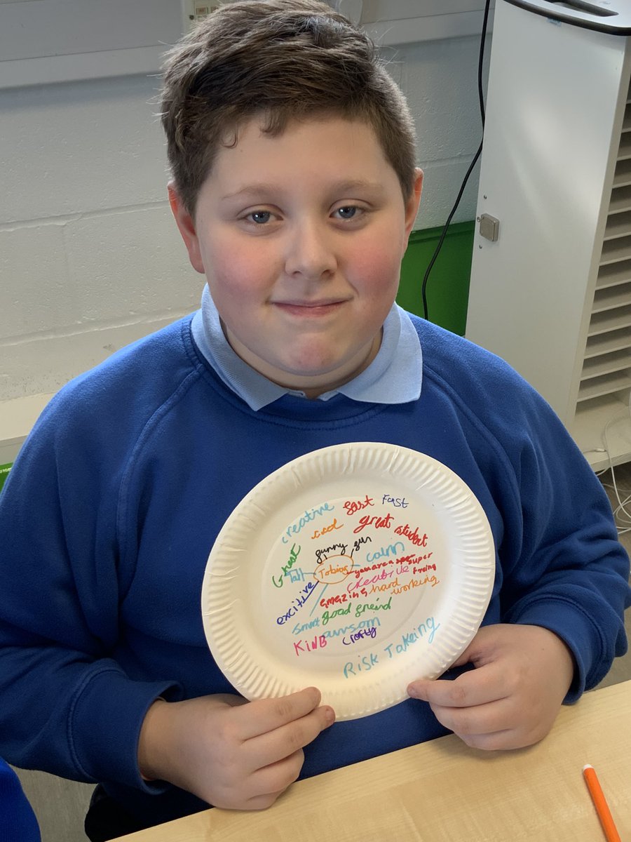 Year 4 boosted their mood today by asking their classmates to write down one word about each other on their positivity plate. Lots of children struggled to think of anything nice about themselves but were overjoyed with what their friends had to say about them #positivemindset