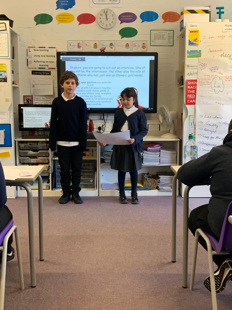 Back learning together in Y6 and quickly developing our oracy skills by performing a role-play interview as an Olympic Gold medalist!