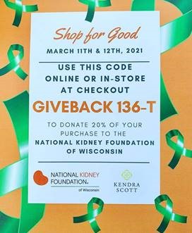 Don't forget! Shop for Good this #WorldKidneyDay with Kendra Scott! NEW Spring items are available for purchase and you will be helping to continue the good in Wisconsin with the NKFW! Shop at kendrascott.com for: 
Easter
Mother's Day
Birthdays
Anniversaries
Graduation