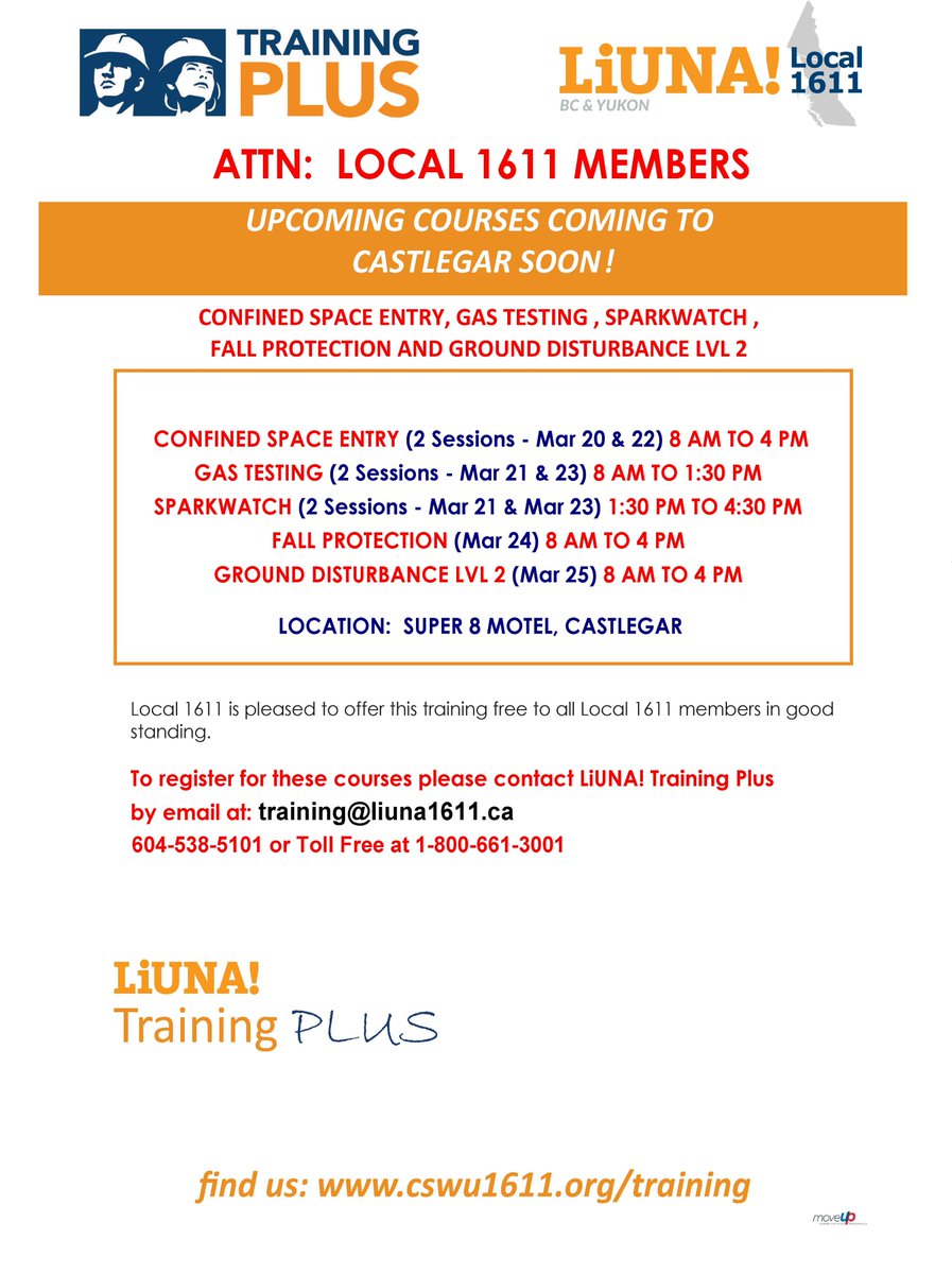 Attention CASTLEGAR MEMBERS!

#trainingplus #trainingforthefuture #LIUNA #skillstraining