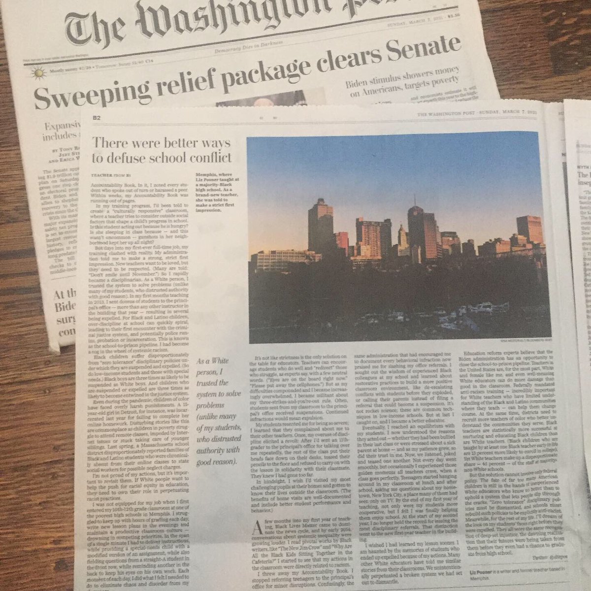 elizpos's tweet photo. I was stunned, proud and a little terrified to see my essay published as a cover story at @washingtonpost this weekend. I struggled to write this for a long time, after a lot of reflection on my impact in classroom. In the end, I think this story needed to be told. https://t.co/UJ59ENTNuB