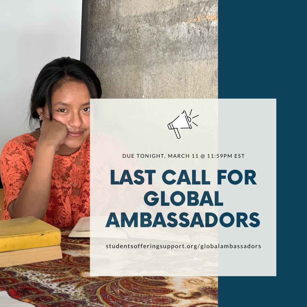 SOSheadoffice's tweet photo. Last call for global ambassadors! Apply today at: https://t.co/aC56p1rGY5 https://t.co/rothMc09du