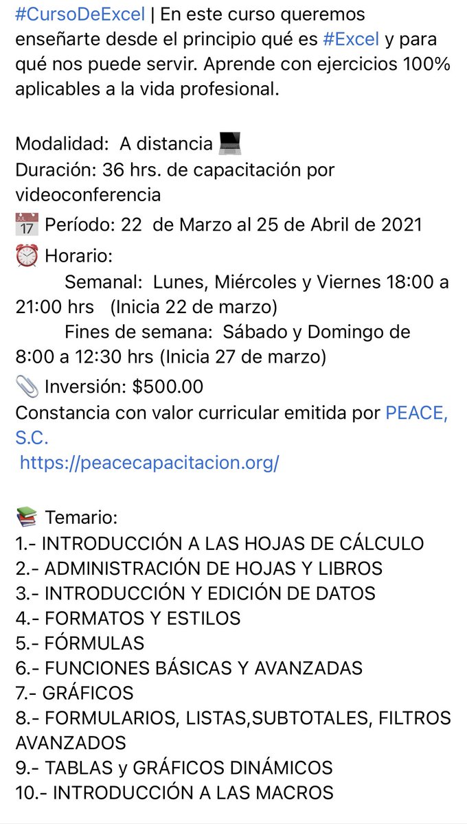 mx_peace's tweet photo. #CursoDeExcel con valor curricular 📝 Regístrate en: https://t.co/AuTs7uSWqK https://t.co/Bx66sXwxH0