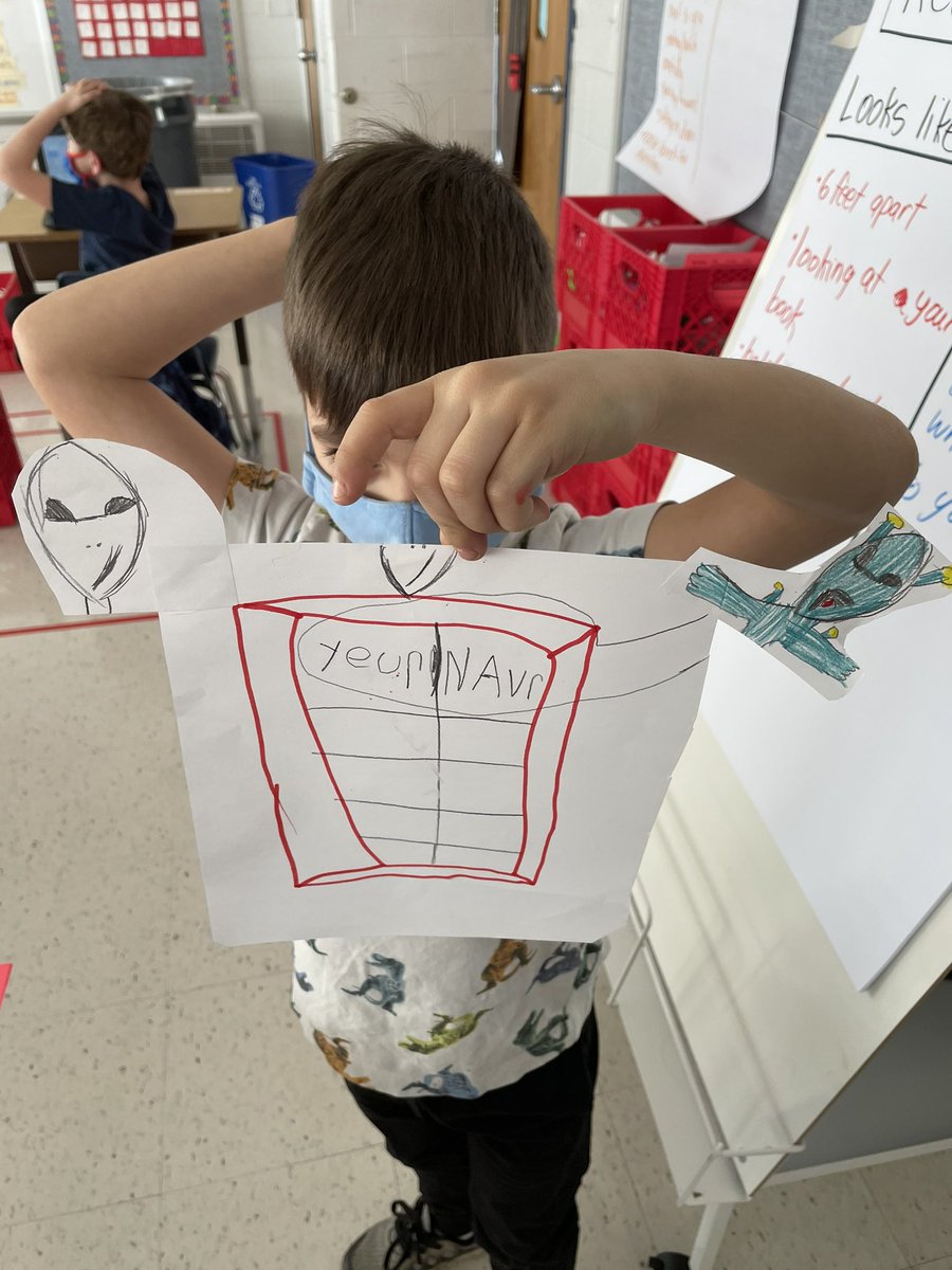 This awesome 2nd grader is writing a poem using two voices. He is writing it on the hero’s “8 pack”. 😂❤️😊