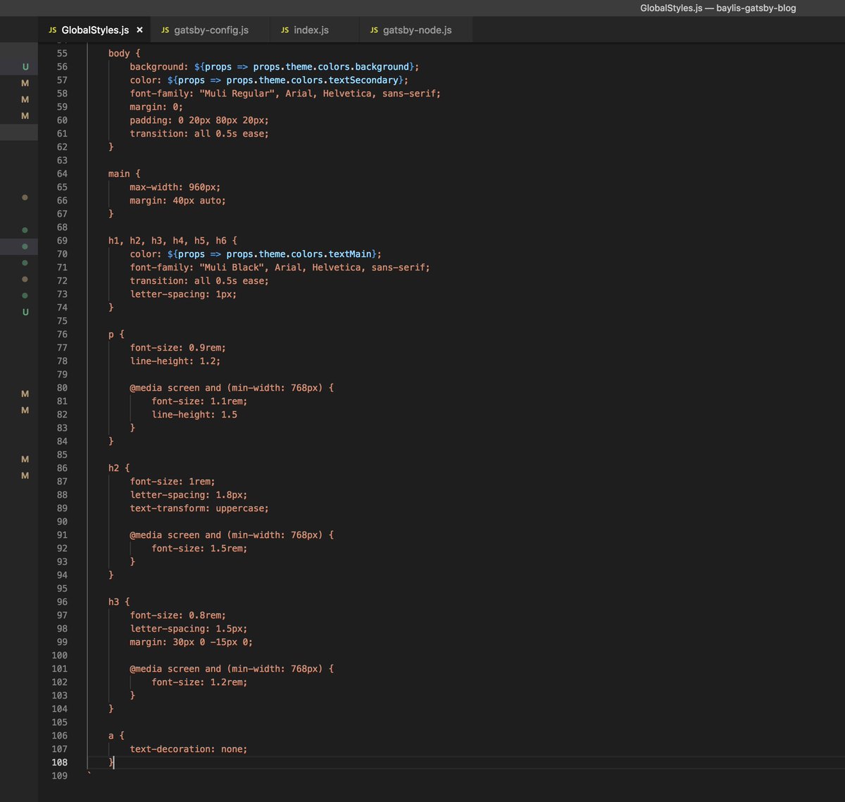 TheBaylisCode's tweet image. Day 28 of ... 20XX
Switching gears for a bit to work on Gatsby. It's kind of weird that they kinda removed the trailing semicolon
#codingphase #365codingphasechallenge #thecodingway #100daysofcode #javascript #React #50Projects50Days
#25daysofcode