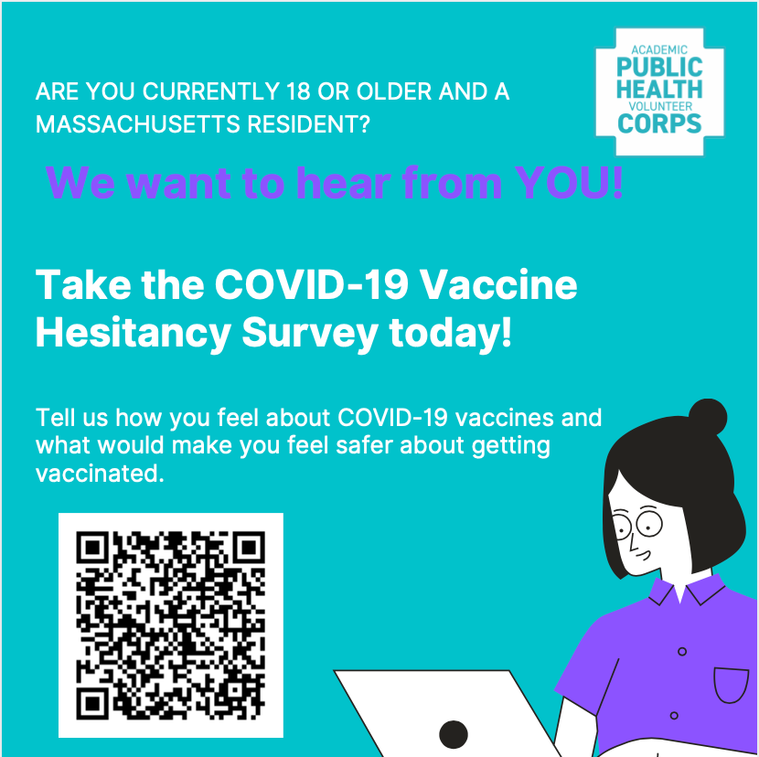 aphc_ma's tweet photo. We are looking for MA residents over 18yo to take a quick 10 min survey on the COVID-19 vaccines. The survey is anonymous and will be used to prepare communications materials to educate the community on COVID-19 vaccines. Here is the link to the survey: https://t.co/6nd34u0qDQ https://t.co/pEPBnYctMx