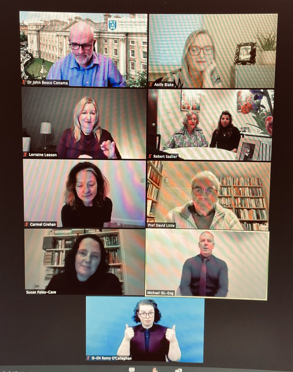 haarissheikh's tweet image. The 7th Annual Laura Sadler Lecture is kicking off - remembering Laura and welcoming Laura’s friends and family. In English, Irish Sign Language and International Sign. Nice to see our own graduates interpreting!!!  @tcddublin @studies_centre @IrishDeafSoc #1int