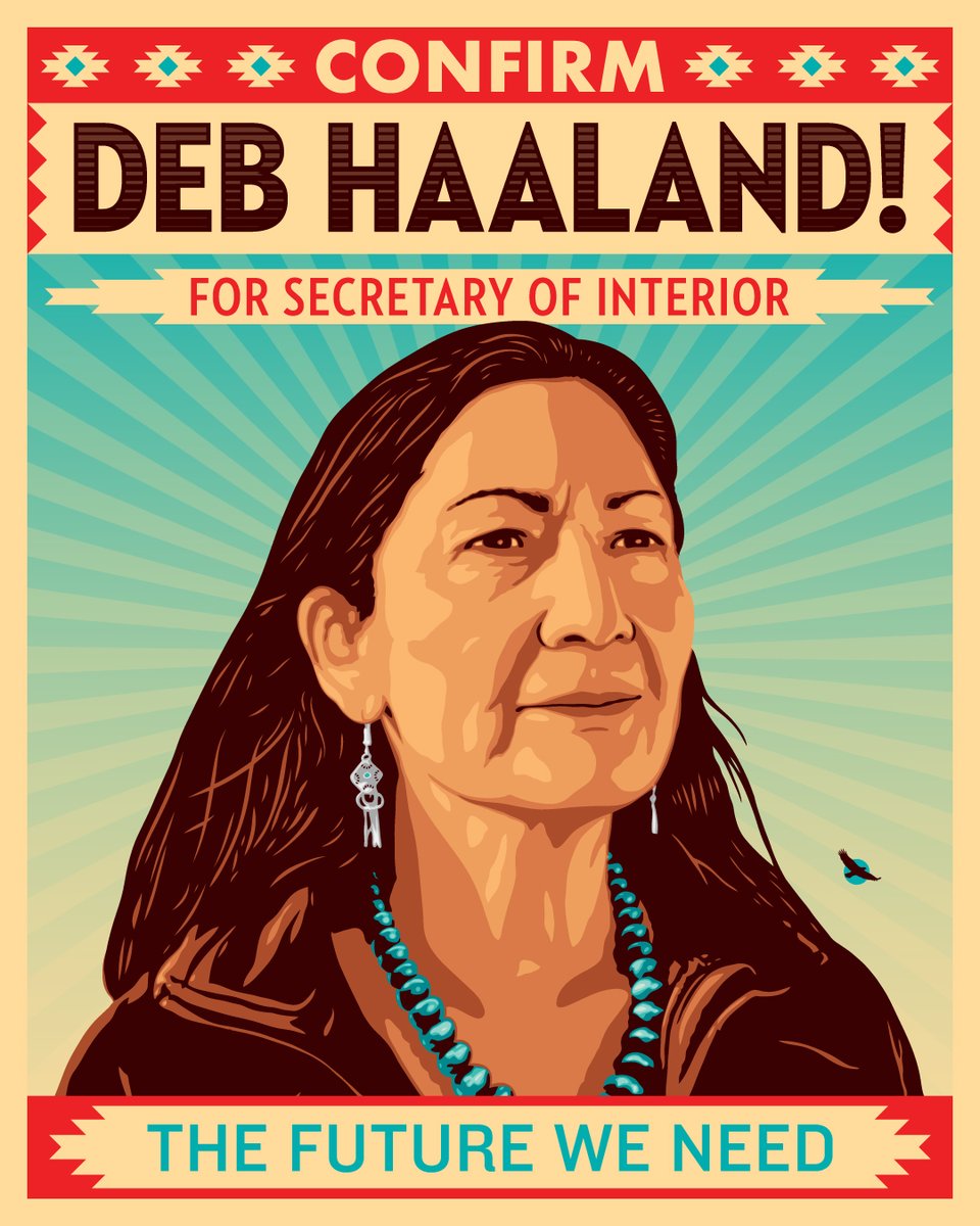 CJAOurPower's tweet image. The nomination of Rep. Deb Haaland of the Laguna Pueblo people to be the next Sec. of Interior was something to celebrate, but her confirmation will be historic.

Tell your Senators to support #DebForInterior (202) 224-4971

Art @ernestoyerena w/ @CultureStrike &amp;amp; @_illuminatives