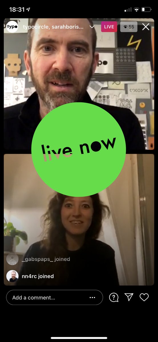 typocircle's tweet photo. We are live now over on our Insta Live with @sarahboris_LDN and @andSutherland . Sarah is a graphic designer, creative director and artist. Come and join us! #typothursday #typoinsta https://t.co/LbuhsUuZrX