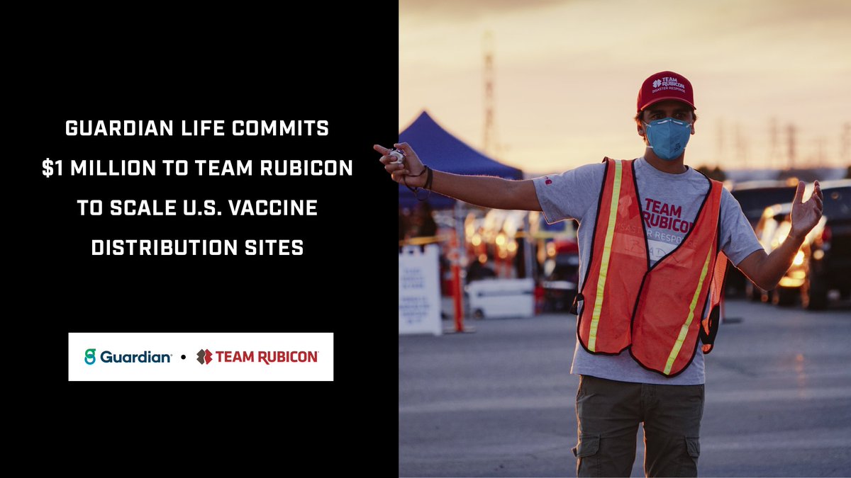 TeamRubicon's tweet photo. We’re proud to have the support of @GuardianLife as we scale our vaccination operations. Guardian's gift will help Team Rubicon expand vaccination sites to under-served communities and ensure that all Americans have access to the vaccine. Thank you @GuardianLife! #ThisIsOurShot https://t.co/EeJto4nE5i