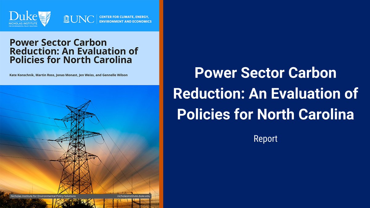 In a new report, the <a href="/NichInstitute/">Nicholas Institute</a> and <a href="/UNCCE3/">UNC Center for Climate, Energy, Enviro. & Econ.</a> analyzed several policies that could meet the carbon reduction goal laid out in <a href="/NCDEQ/">N.C. DEQ</a>'s Clean Energy plan. Read the report and key findings: bit.ly/NCCarbonPolicy #CleanEnergy #ncga #ncpol