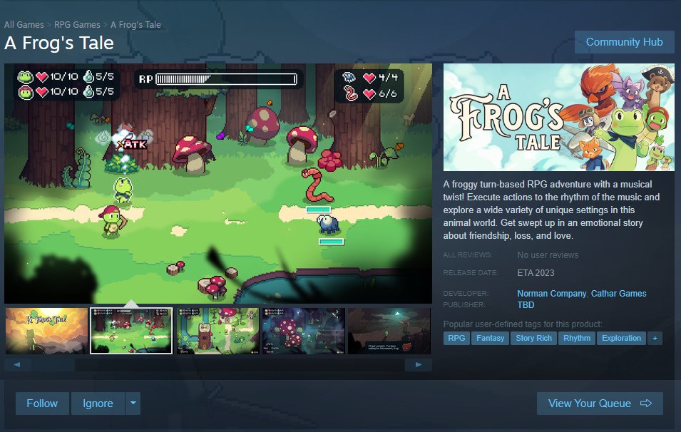 NormanFrog's tweet photo. A Frog's Tale is now on Steam!!!! 🐸
Please wishlist us, it helps tremendously with visibility. 💚
https://t.co/Bfl6qlgT3W
It's been a long journey to make it this far! I can't begin to explain how much this game means to me. Thank you so much for your support. ✨
#AFrogsTale https://t.co/L90b36FFhI
