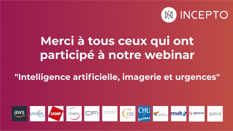 Incepto - Augmented Radiology (@inceptomedical) on Twitter photo Grand merci à tous ceux qui ont participé à notre webinar "Intelligence artificielle, imagerie et #urgences" !
@jdelpech <a href="/DrGerp/">Guillaume HERPE</a> <a href="/Invivox/">Invivox</a> <a href="/CHURennes/">CHU de Rennes</a> <a href="/CHU_de_Poitiers/">CHU de Poitiers</a> <a href="/awscloud/">Amazon Web Services</a> <a href="/qure_ai/">Qure.ai</a> <a href="/gleamer_ai/">Gleamer</a> Grand merci à tous ceux qui ont participé à notre webinar "Intelligence artificielle, imagerie et #urgences" !
@jdelpech <a href="/DrGerp/">Guillaume HERPE</a> <a href="/Invivox/">Invivox</a> <a href="/CHURennes/">CHU de Rennes</a> <a href="/CHU_de_Poitiers/">CHU de Poitiers</a> <a href="/awscloud/">Amazon Web Services</a> <a href="/qure_ai/">Qure.ai</a> <a href="/gleamer_ai/">Gleamer</a>