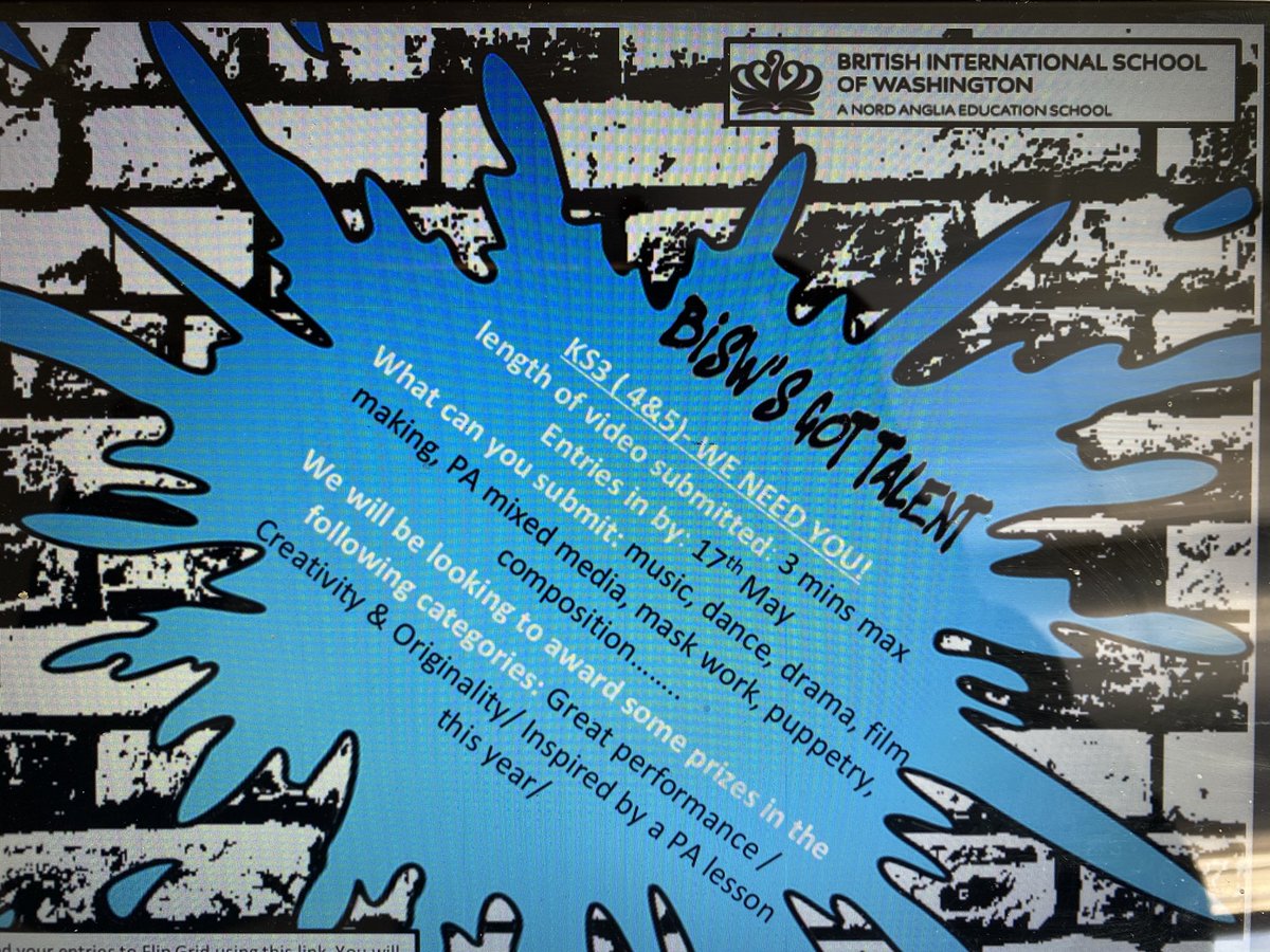 KS3+ we need you!  BISW’s got talent- submit by May 17th. See posters on MB for details . <a href="/BISWashington/">BISW</a>