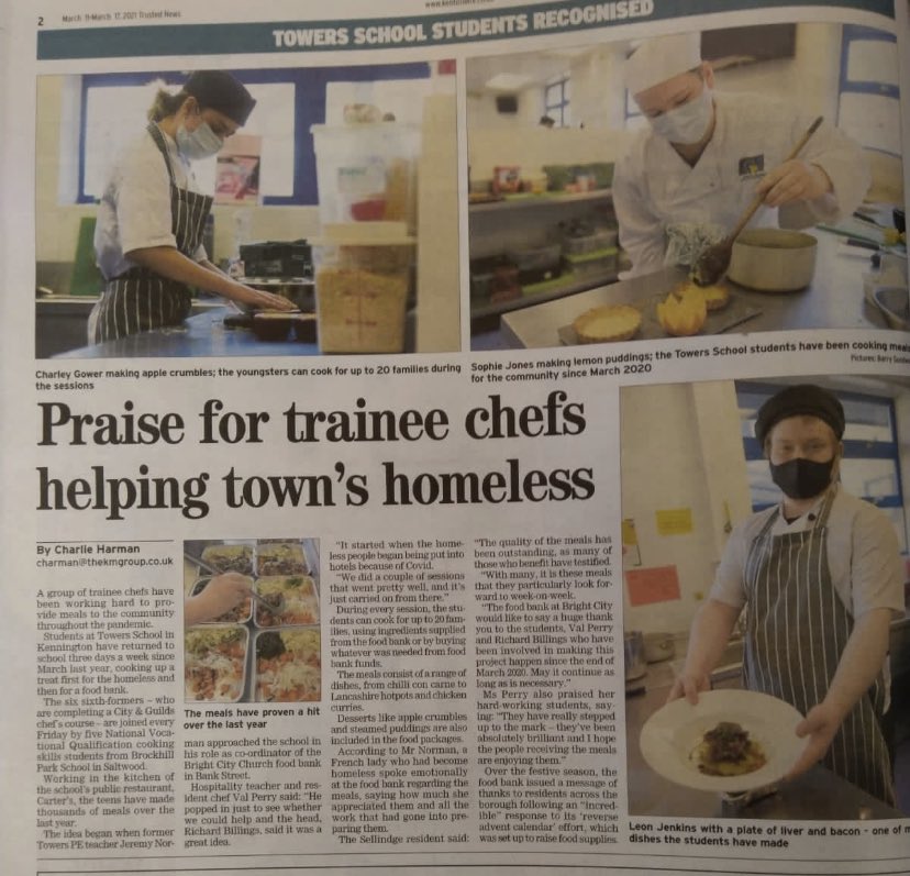 MrMurray_Towers's tweet photo. Wonderful to see the fantastic @TowersSchool @TowersSixthForm professional chef students getting recognition for the work they do to support the local community #ProudToBeTowers https://t.co/eykzBo3US3