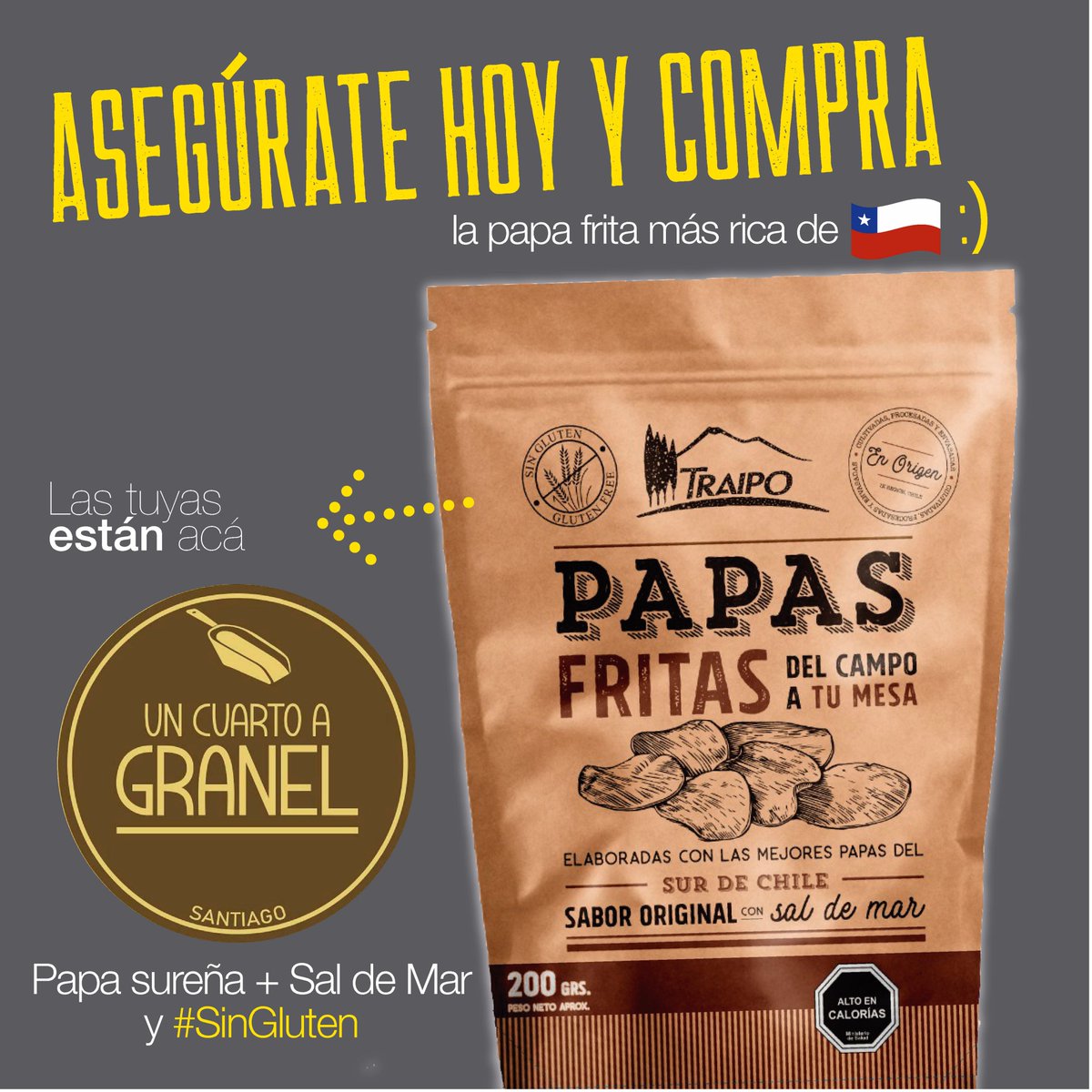 lacheleriacl's tweet photo. En casa con las Papas Fritas más ricas de 🇨🇱

Encuentra las tuyas en @uncuartoagranel de #Santiago

Moneda 3164, Santiago

200 gr de puro sabor. Elaboradas con las mejores papas de Sur, sazonadas con Sal de Mar, crujientes y ojo -> Sin Gluten.

#CuarentenaTotal  #Fase2 https://t.co/AzTOFuXTWQ