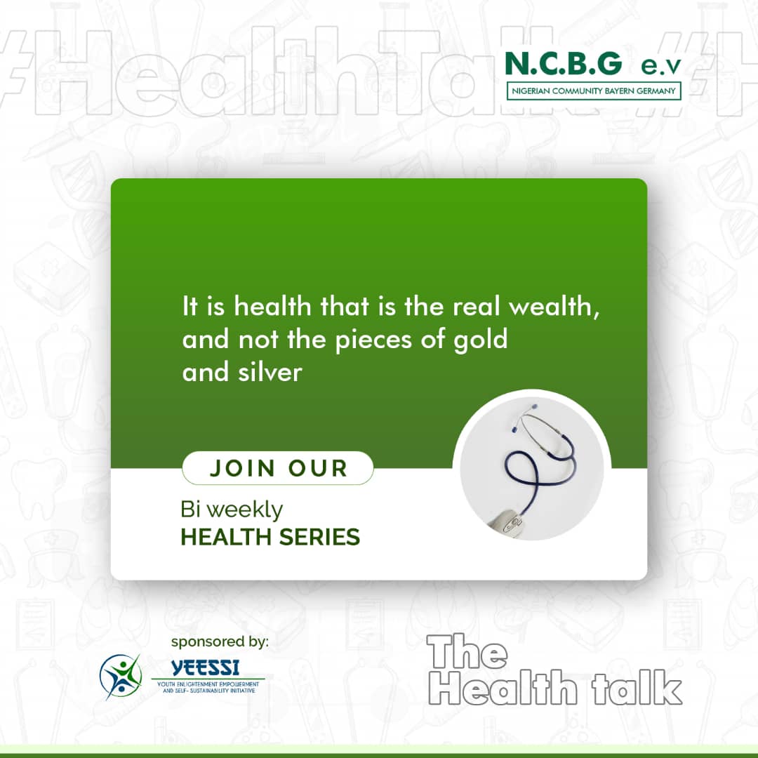 Join our latest Health Series.
We acknowledge the importance of good health on the general wellbeing of all and we believe an enlightenment program like this is needed for individuals to be aware of the important things as regards their health