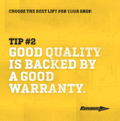forwardlift's tweet image. Our lifts are legit. We offer a five-year warranty to make sure you get the most of our equipment. #forwardlift #carlift #trucklift